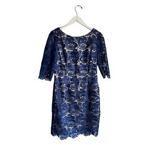 Eliza J Blue Lace Formal Cocktail Modest Mother of the Bride MOB Dress sz 8